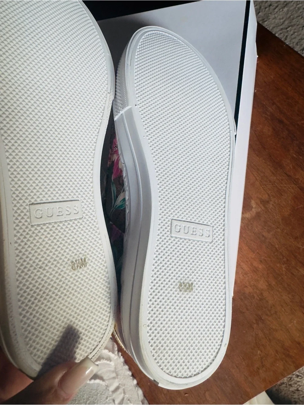 Guess Floral Logo Canvas Sneakers in Brown, White, Pink & Yellow - Picture 5 of 5